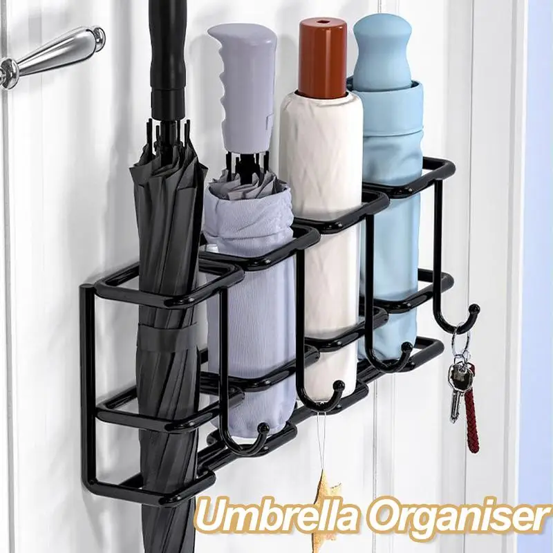 Metal Umbrella Storage Rack Wall-mounted Bag Key Storage Holder Drying Large Capacity Umbrella Holder Entryway