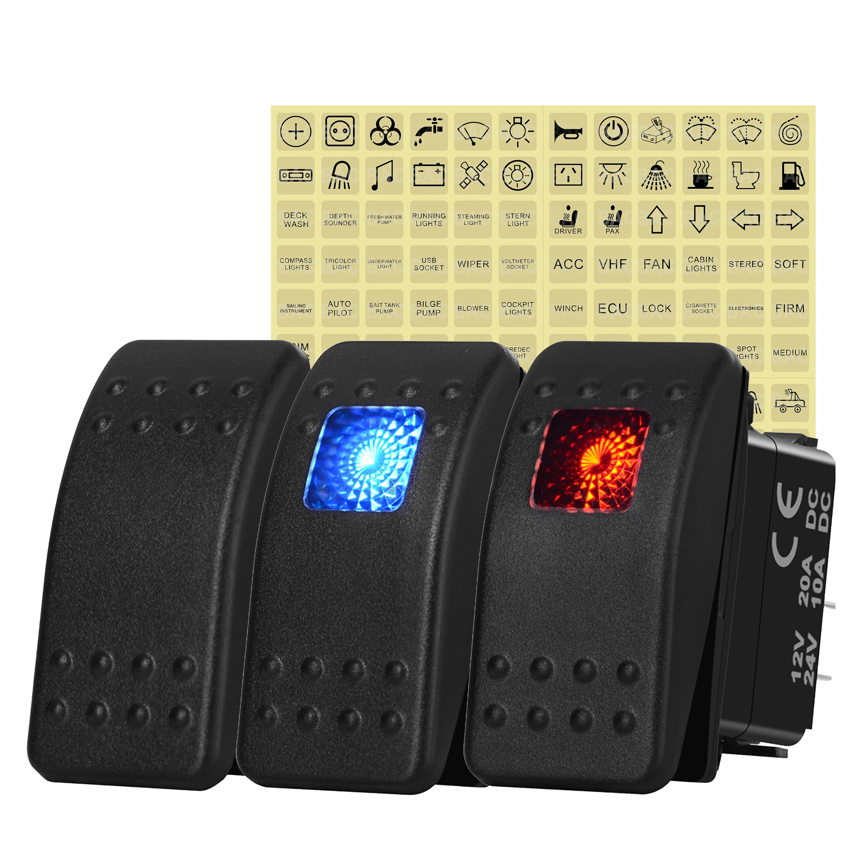 Interruttore A Bilanciere Led Blu Singolo 12V 3Pin Spst On Off, (On) Off Impermeabile Ip68 Car Boat Rv Caravan Truck Camper Utv