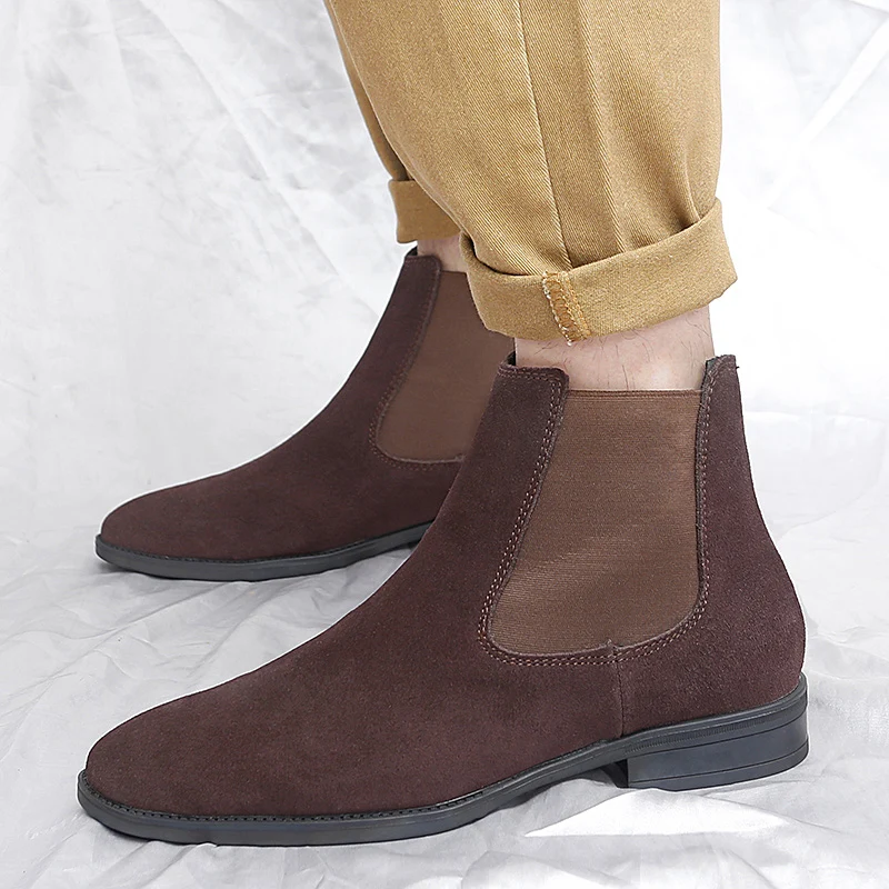 Suede Leather Chelsea Boots Men Keep Warm Winter Boots With Fur Plus Size 37-48