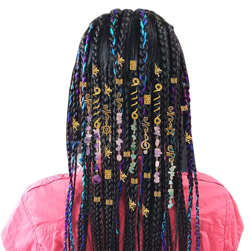 Perles de charme en spirale pour femmes, tresses en pierre de cristal coloré, barrettes de cheveux, épingle à cheveux vintage, accessoires de dreadlock, bijoux