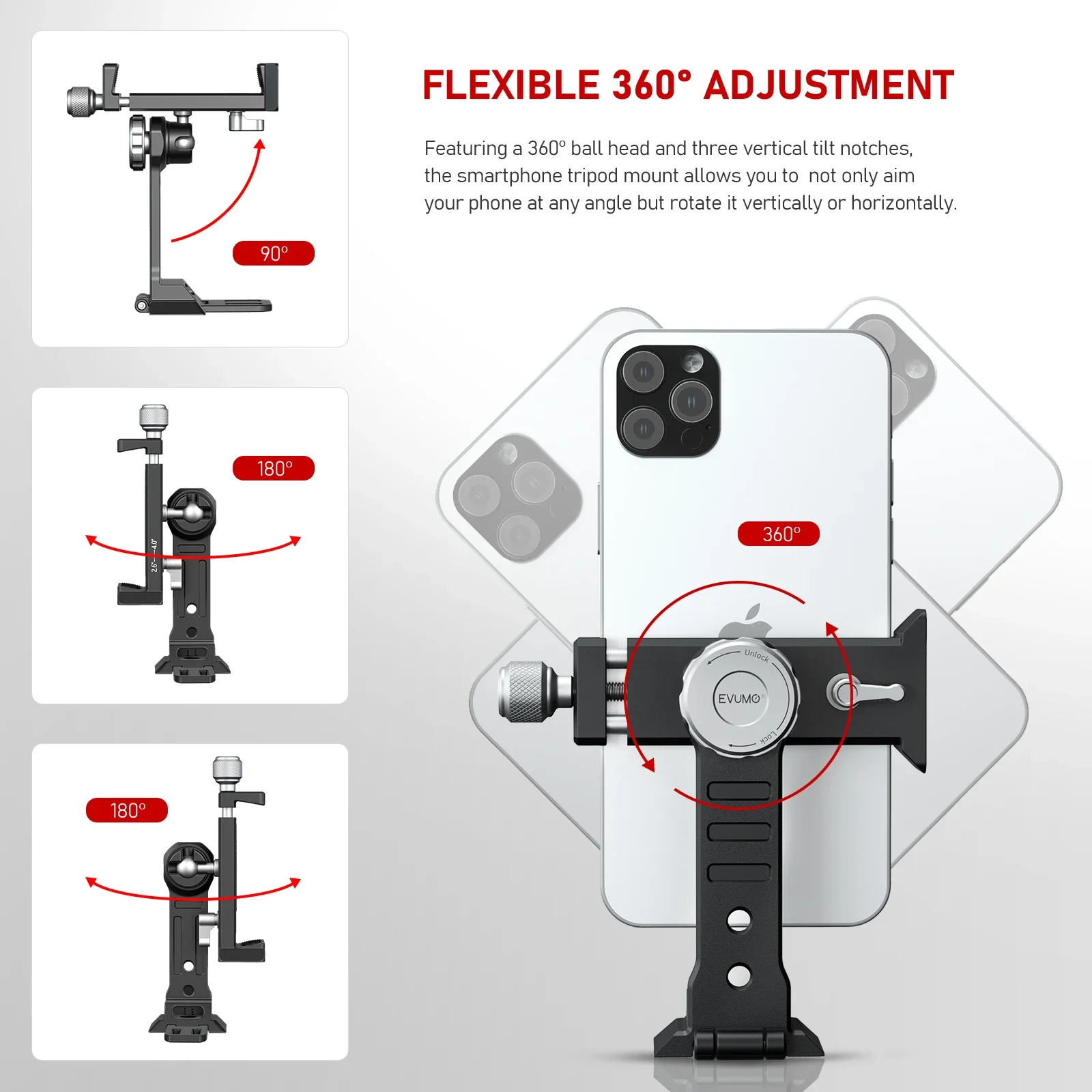 PM6 Metal Phone Holder Tripod 360° Rotate Cold Shoe Mount Arca Swiss Quick Relea
