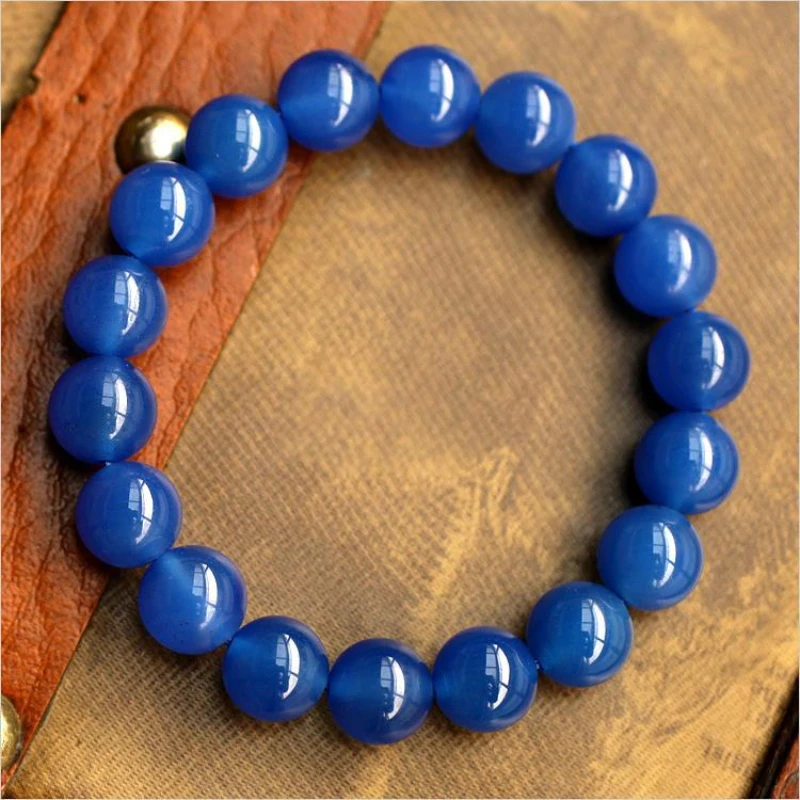 10MM Authentic Natural Ice Blue Agate Single-loop Crystal Bracelet Ocean Blue Cool Jade Bracelet Women's Fashion Accessories