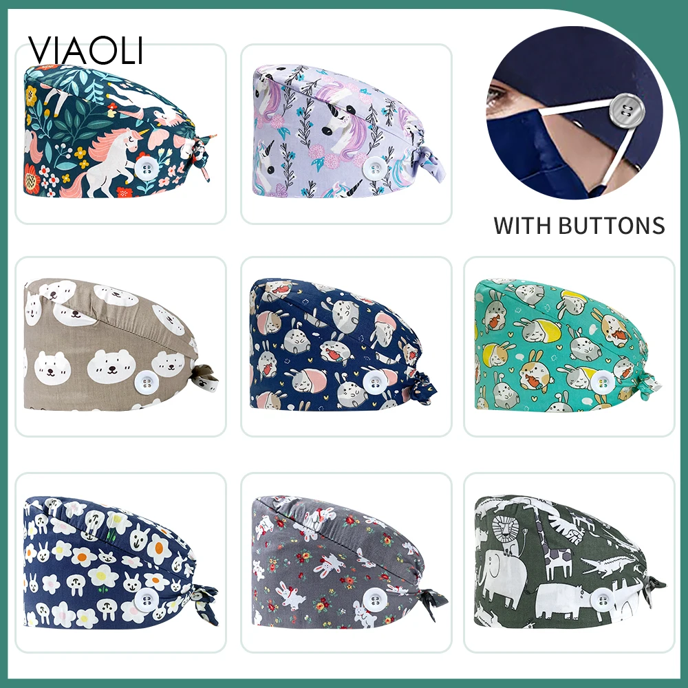 

High Quality Cotton Scrubs Caps Fashion Beauty Salon Working Soft Hats Nursing Surgical Caps Unisex Doctor Hospital Medical Hats