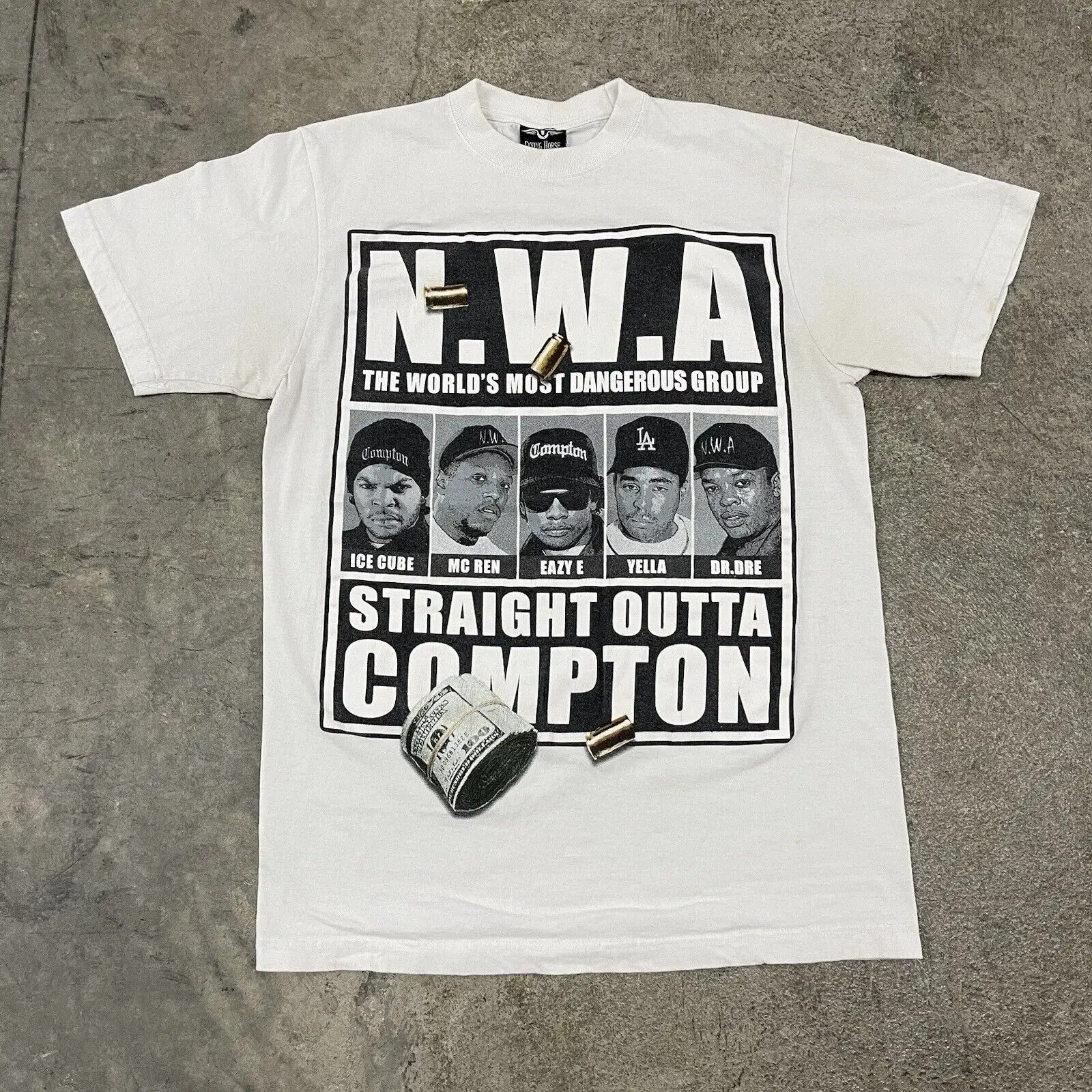 Cubo Di Ghiaccio Vintage Eazy E Dr Dre Nwa Rap Tee T-Shirt Bianca Taglia Medio Rara Maniche Lunghe
