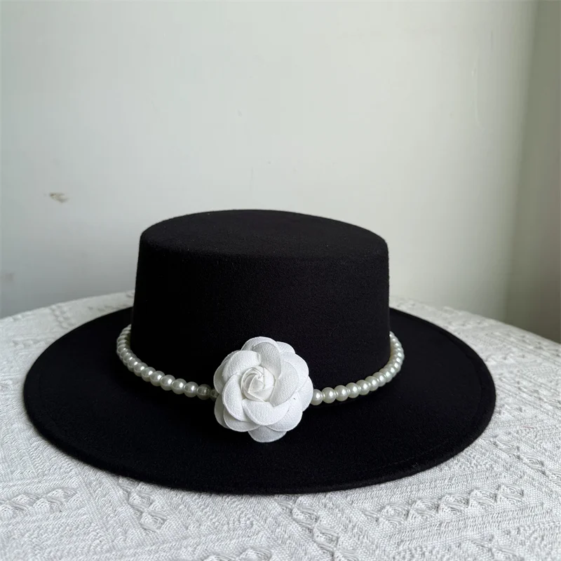 French Black Big Brim Top Hat Women Elegant Retro Style Flat  display picture 1