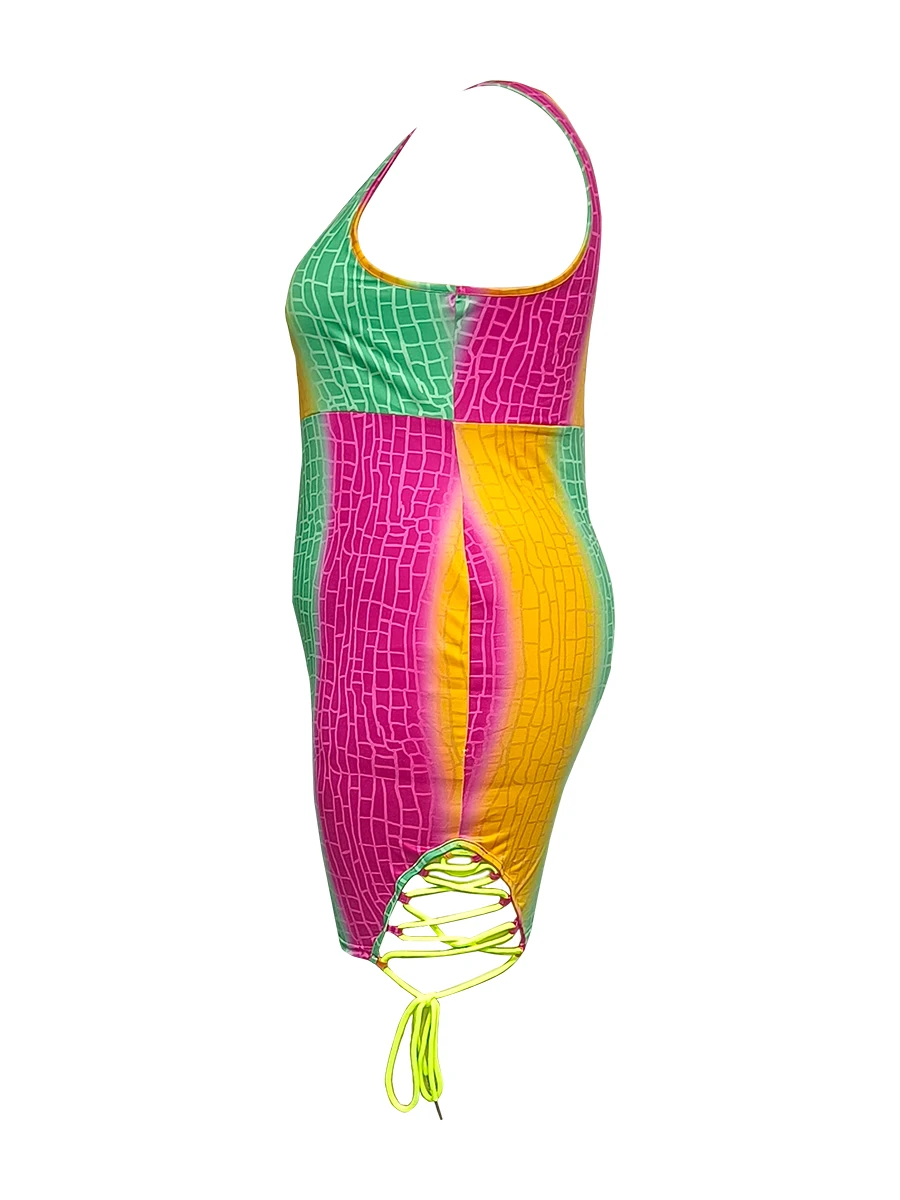 LW Plus Size Dresses Gradient Bandage Hollow-out Design Multicolor Mini Dress Women Club Party Dresses Bodycon Club Dress