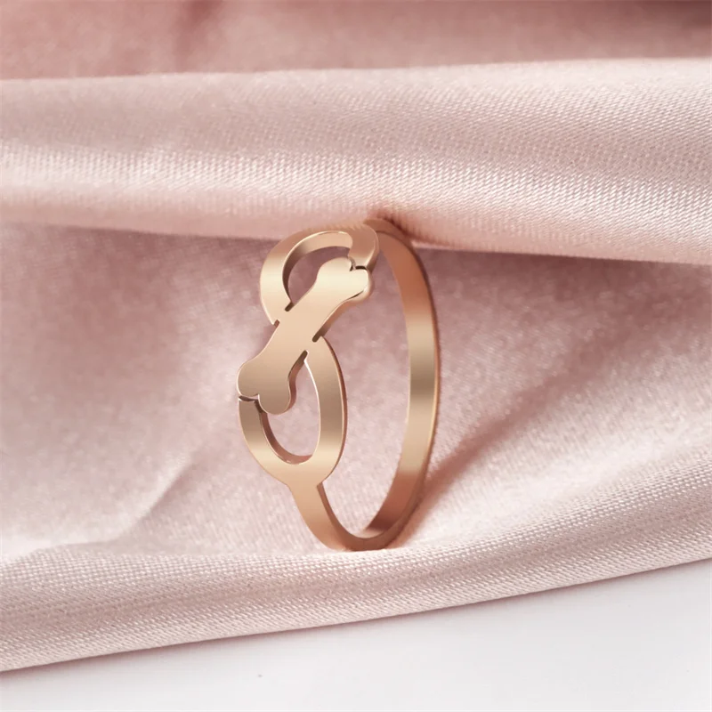 Minimalist Rings Dog Bone Paw Girls Gold Color Stainless Steel Ring Women's - PeticaDeals