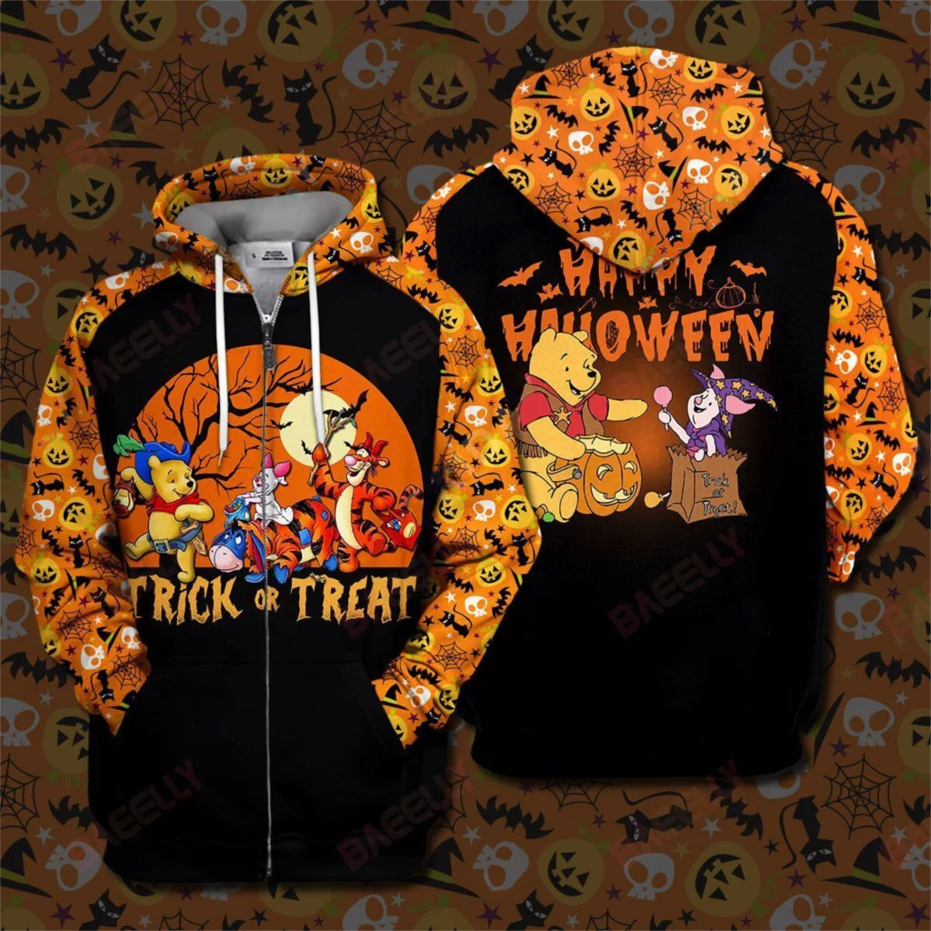 

Pooh Trick Or Treat Happy Halloween Winnie-the-Pooh 3D Unisex Hoodie New Winnie The Pooh Disney Halloween 3D Hoodie