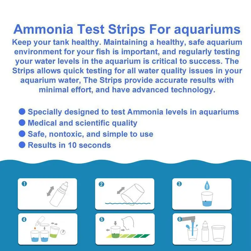 Ammonia Test Strips 50pcs for Fish Tank Quick Water Quality Testing Paper Kit Ammonia Tester Safe Water Test Kit for Aquarium