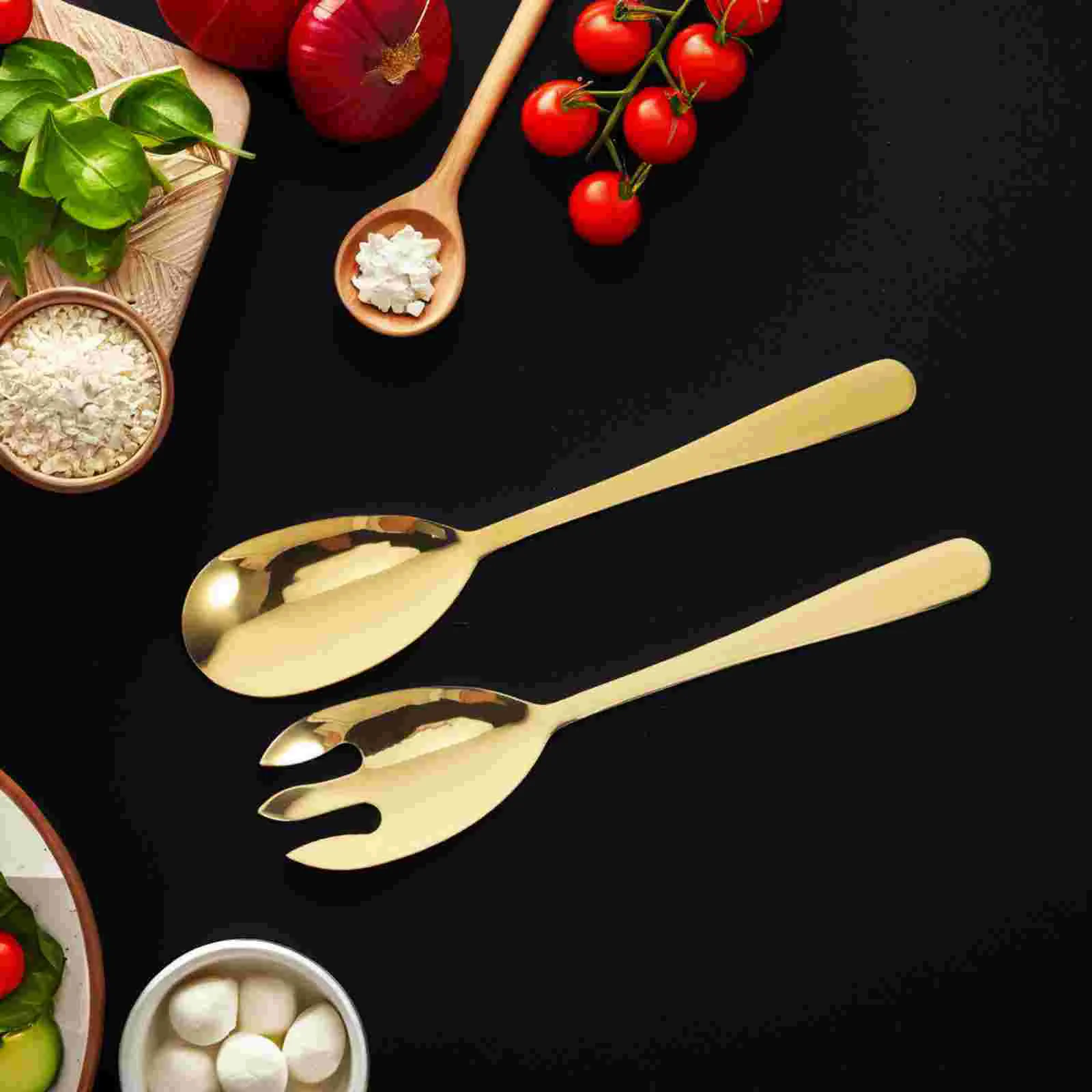 2 Pcs Stainless Steel Cutlery Salad Spoon and Fork Espresso Spoons Utensils Servers