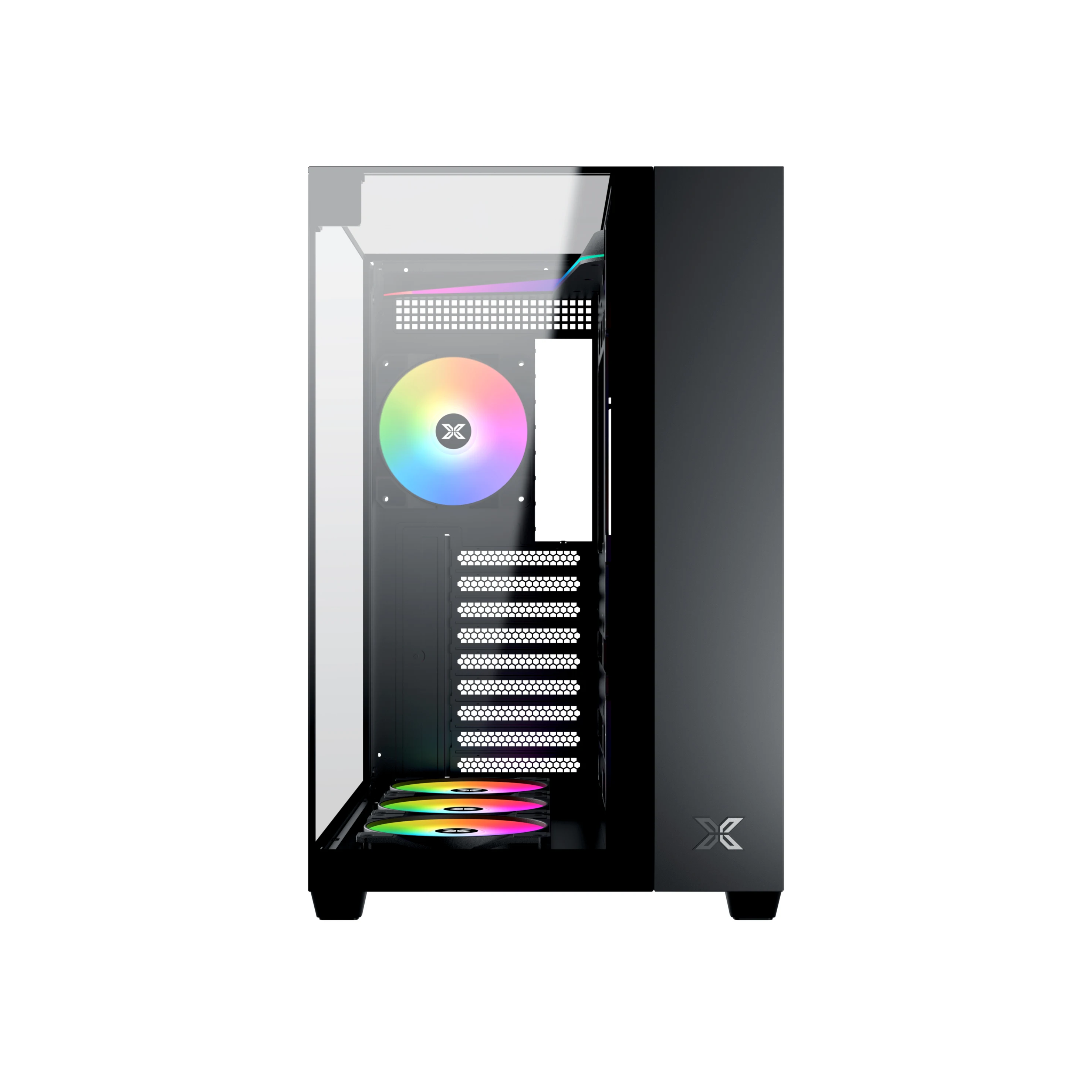 XIGMATEK Vqua V 블랙/화이트 섀시 삼면 프레임리스 강화유리 호스트 ATX/M-ATX 메인보드 지원 타입-C+USB3.0x2