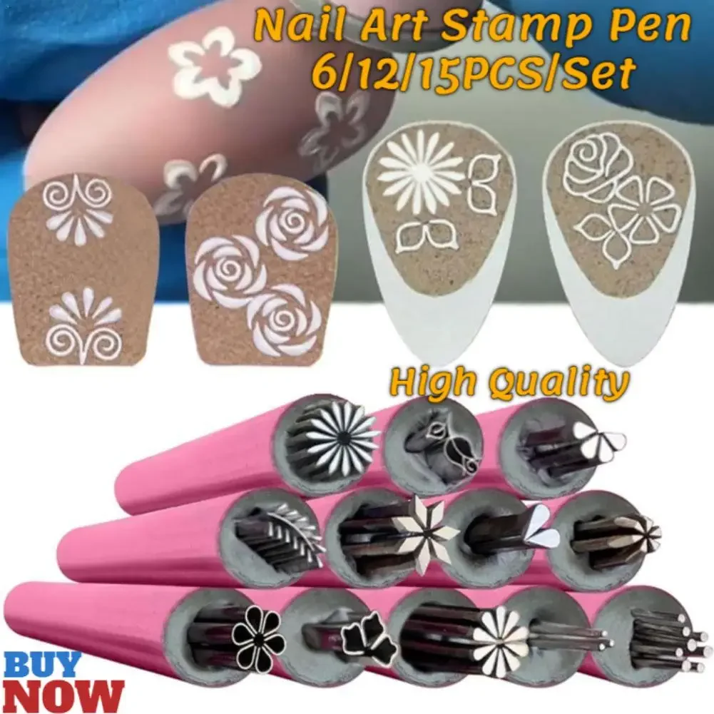 New Nail Art Stamp Pen Portable Quick-Drying Nail Art Stamp Set Engraving Cartoon Pattern Tools 6/12/15PCS