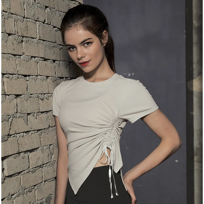 

Yoga Sports Top Women's Short Sleeve T-shirt Women's Running Twist Casual Short Crew Neck Fitness