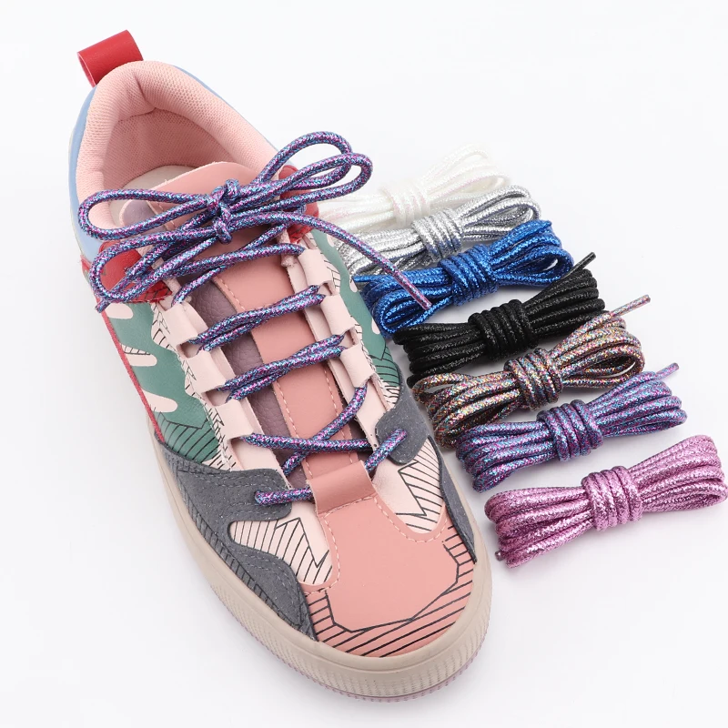 Radiant Metallic Glitter Round Shoelaces in Vibrant Gradient Hues