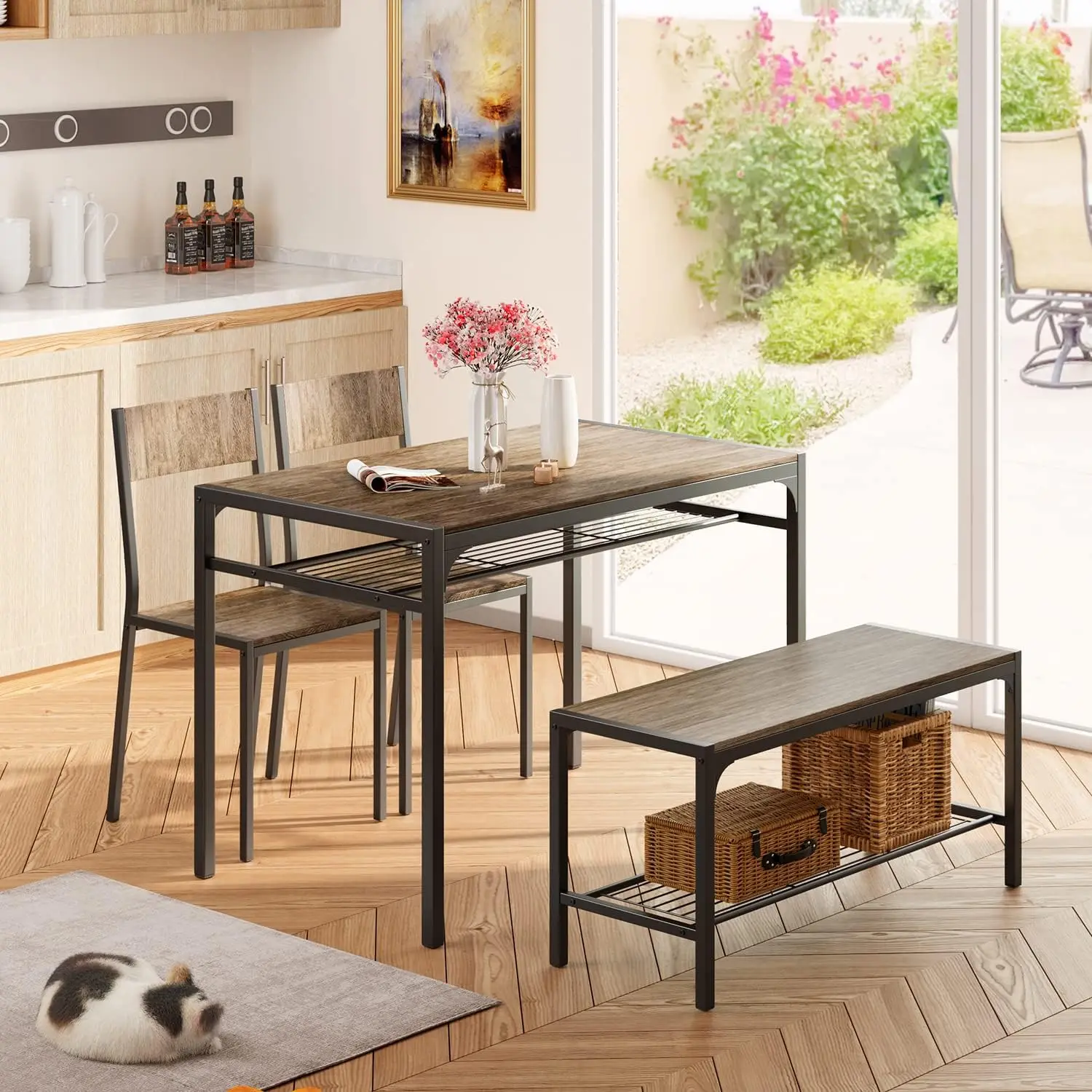 Gizoon Kitchen Table and 2 Chairs for 4 with Bench, 4 Piece Dining Table Set for Small Space, Apartment 6