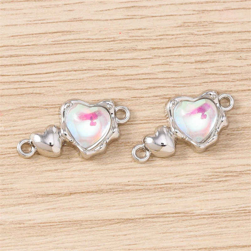 5 Stück 22 x 11 mm niedliche Kristall-Liebesherz-Anhänger-Verbinder für die Schmuckherstellung, DIY-Armbänder, Halsketten, Ohrringe, handgefertigte Kunsthandwerke, Geschenke – Detail 7