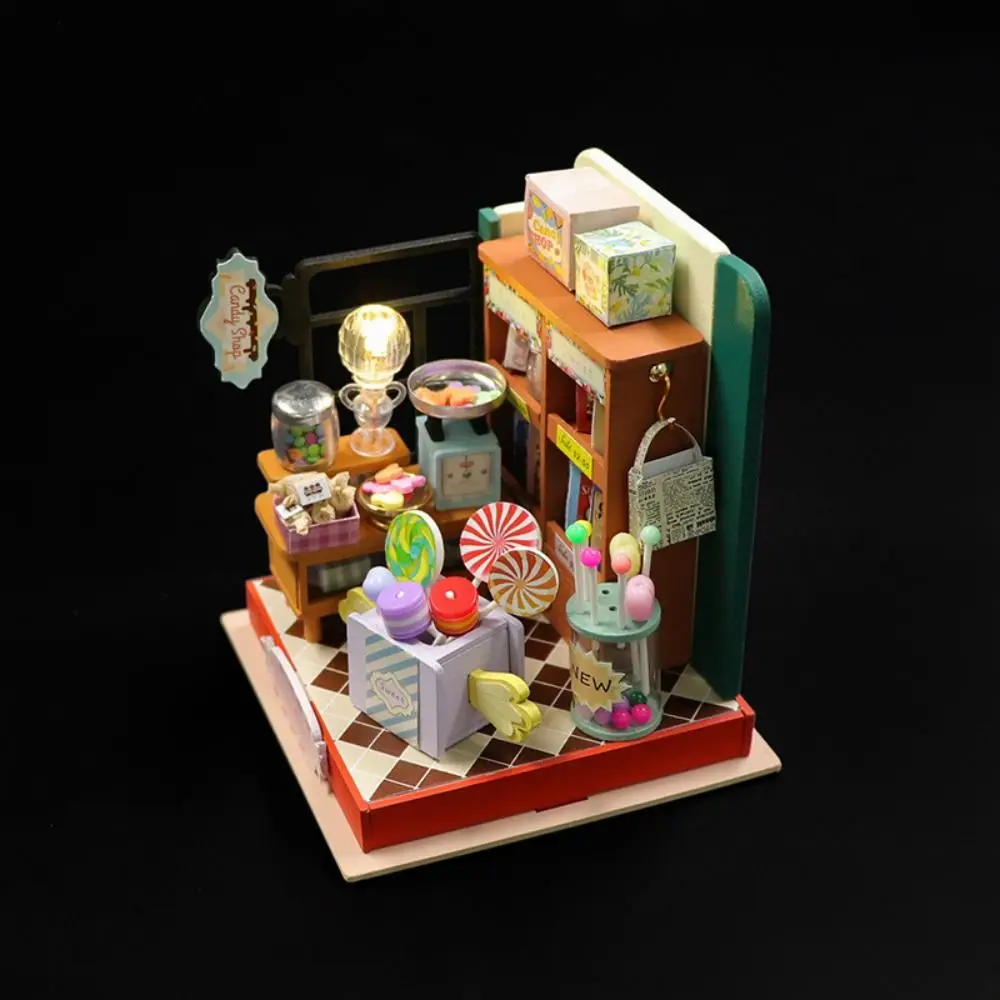 Handmade Coffee Shop Dollhouse Kit Mini Size Wooden Material DIY 3D Puzzle 3D Design Assembly Required Miniature Dollhouse