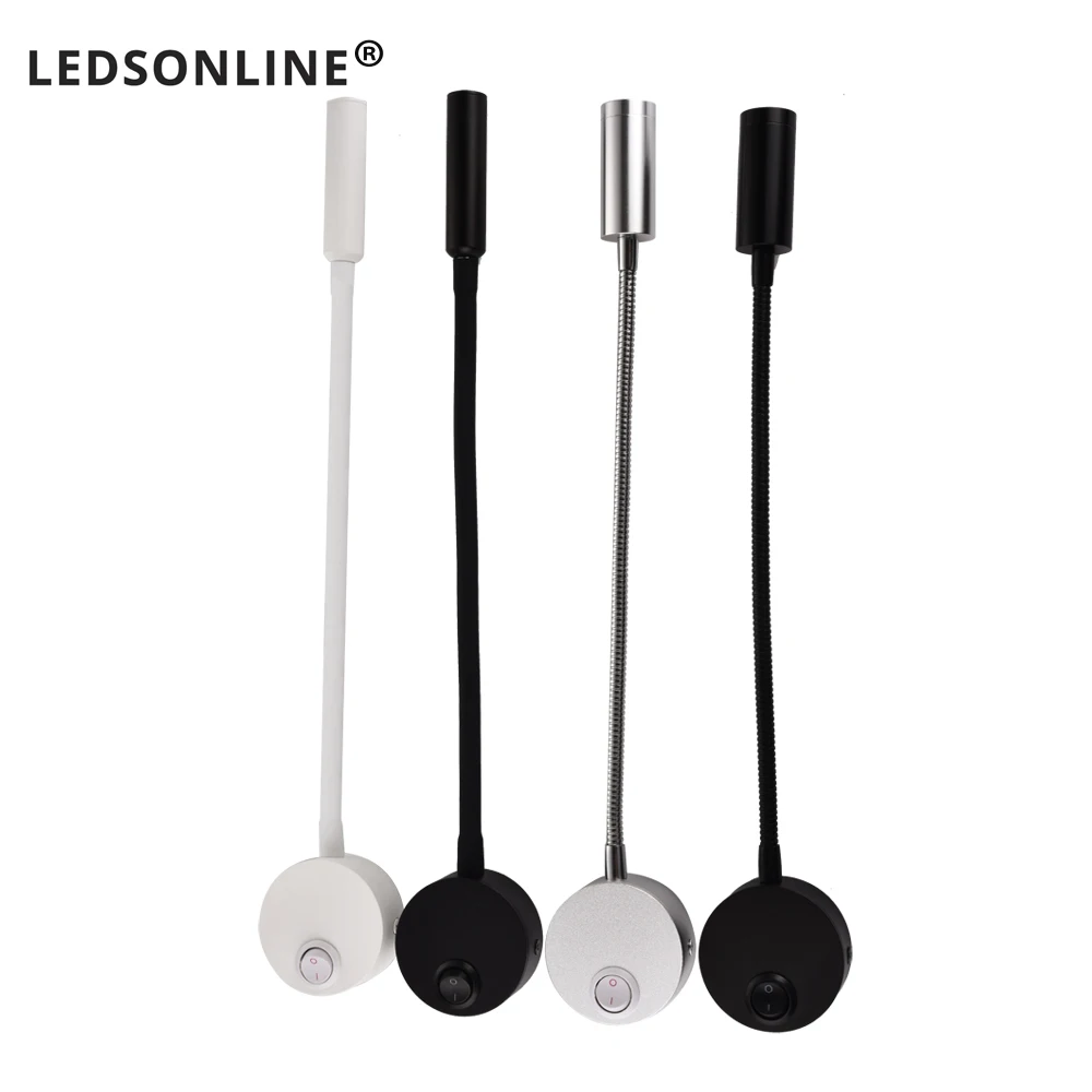 morden white silver black wall light bedroom reading lamp 360 degree flexible Gooseneck corridor wall lamp wall sconce 3W EUplug