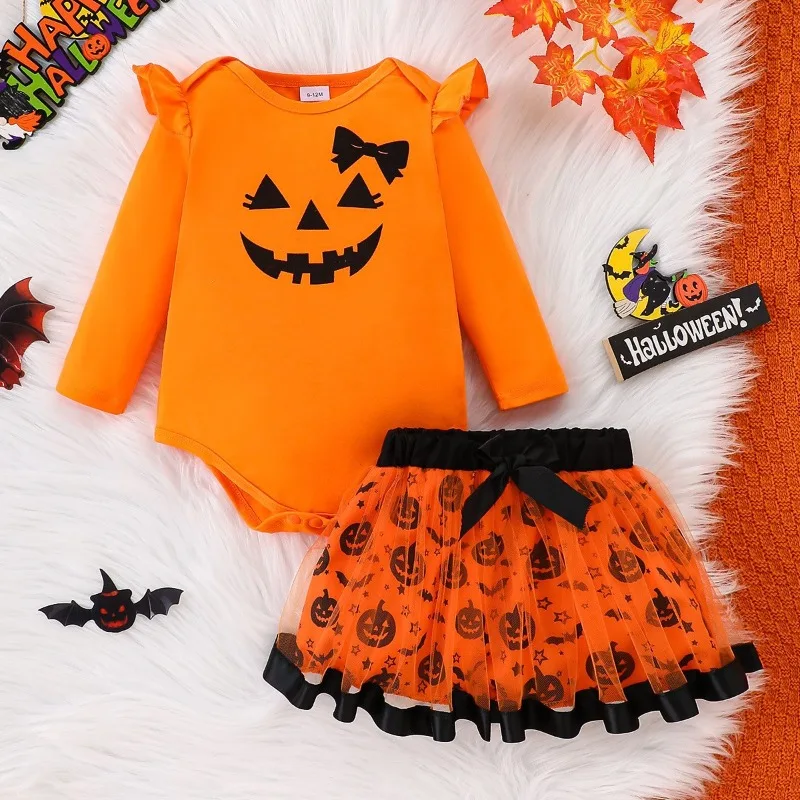 Halloween Costume Baby Girl Pumpkin Print Romper TUTU Dress