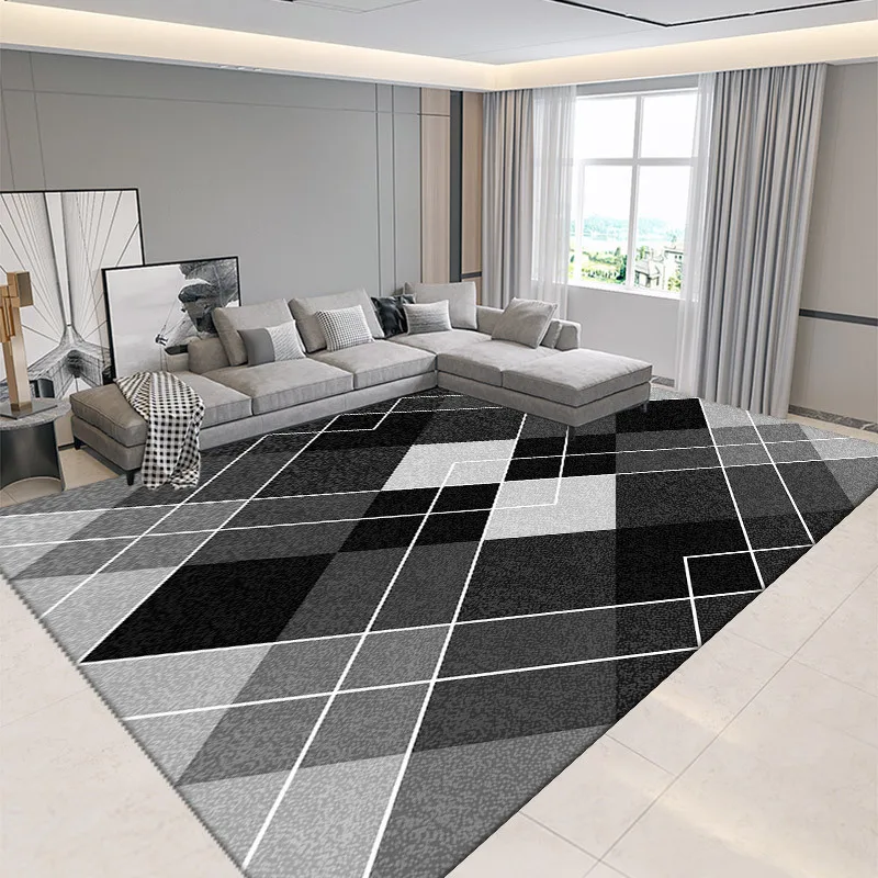 Nordic Geometric Print Living Room Bedroom Crystal Velvet Non-Slip Dirt Resistant And Easy To Care Carpet Home Decor Floor Mat