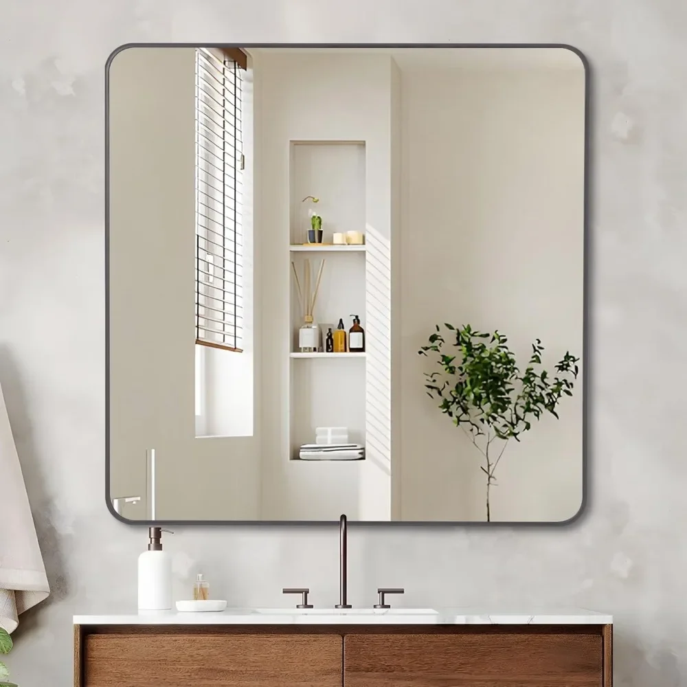36" X 36"Bathroom Mirror Decorative Wall Mirrors Matte Black Wall Mirror With Metal Frame Room Decoration Home Decor Garden