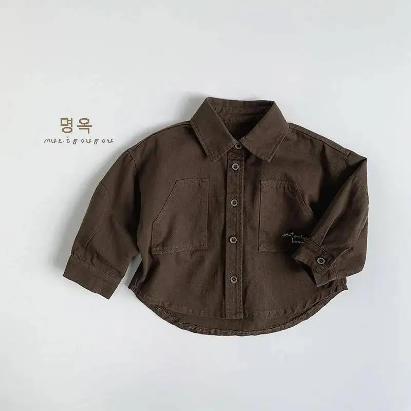 Frühling Herbst Kinder Shirts 1-8Y Jungen Baumwolle Gespleißt Brief Langarm Casual Tops Koreanische Kleinkind Tragen Für Kinder Kleidung Neue – Detail 5