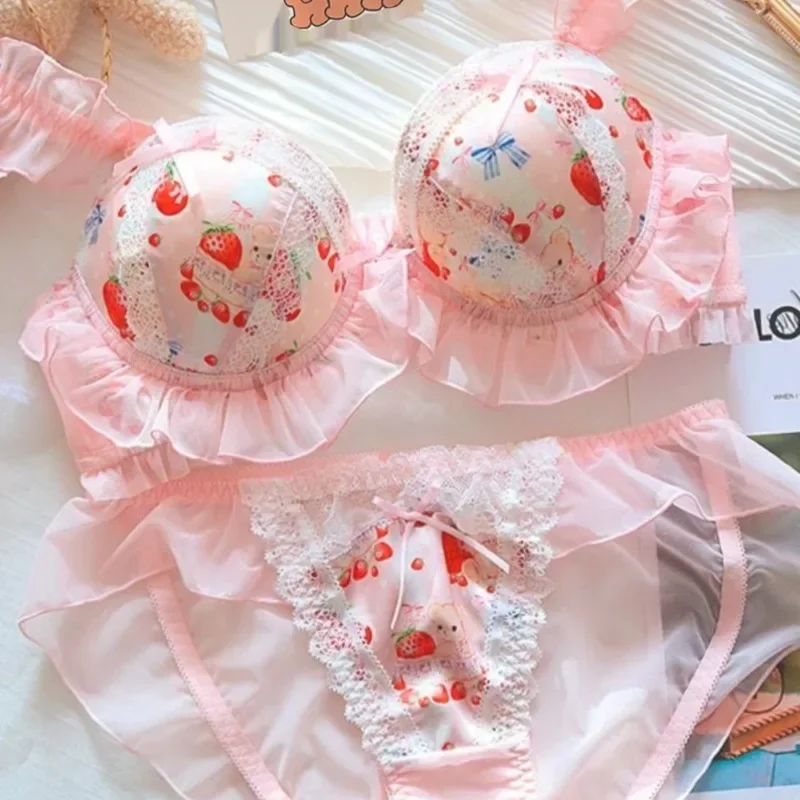 Japanese Cute Underwear for Women Without Ring, Empty Cup Bra Cover Princess Lolita Bra Cute 3
