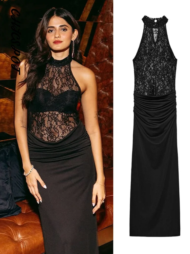 Spitze Patchwork Slip Langes Kleid Frauen Sexy Durchsichtig Taille Cinching Hüfte Paket Bodycon Abendkleider Transparent Dame Roben
