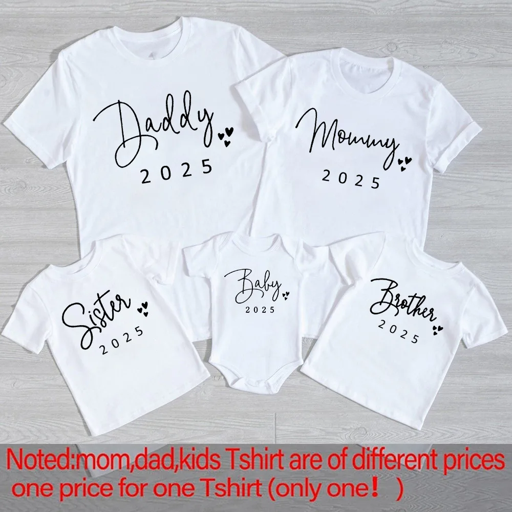 Daddy/Mommy/Sister/Brother/Baby 2025 Print Family Matching Outfit Short Sleeve Casual Family Shirts Summer Matching Set T-shirt 3