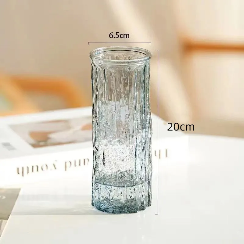 Nordic Minimalist Wind Glacier Vase Glass Transparent Flower Arrangement Rose Flower Living Room Dining Table Decoration Bottle 6