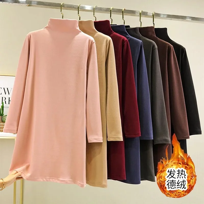 

Autumn Winter Warm Thick Velvet Dress Women Turtleneck De Rong Bottoming Dresses Female Long Sleeve Bigsize Mini Short Vestidos