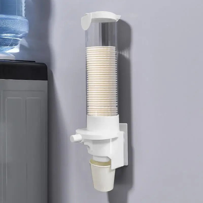 Push Button Drop Water Dispenser Cup Holder Wall-Mounted Paper Cup Dustproof Storage Rack Holder Automatic Remover for home