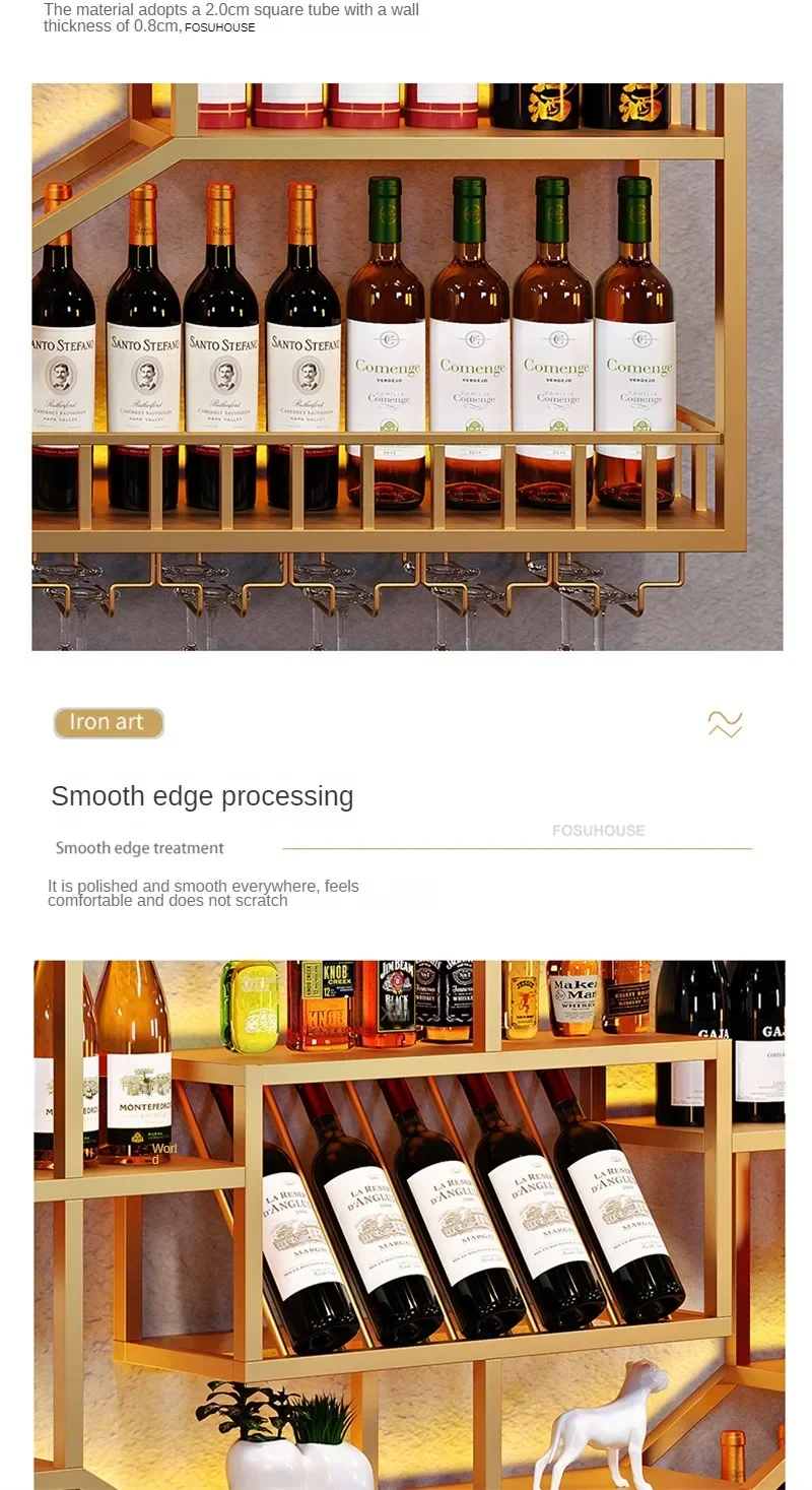 Nordic Iron Art Wine Rack Creative Wine Display Cabinet with Light Industrial Style Hotel Restaurant Wall-mounted Bar Cabinets