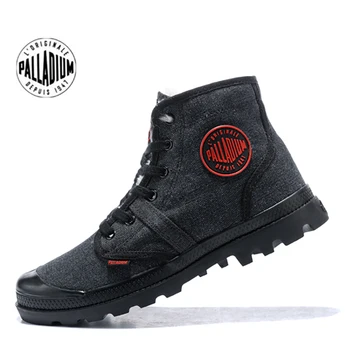 PALLADIUM 남성용 앵클 부츠, 봉제 캔버스 패션 솔리드 밀리터리 부츠, 컬러 매칭 스타일 오토바이 부츠
