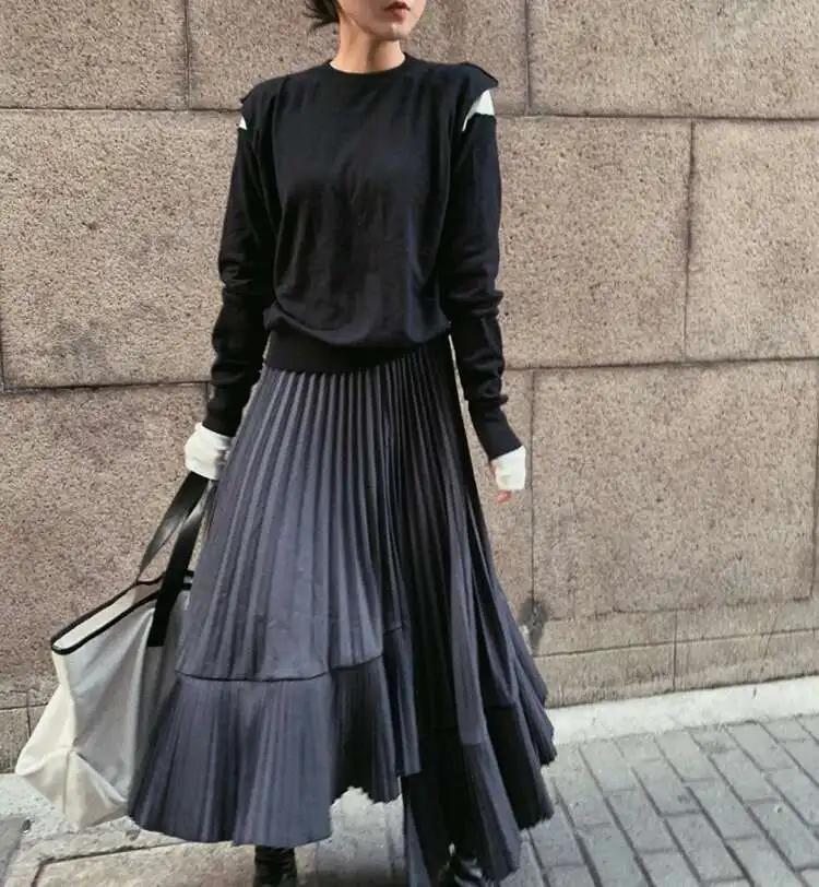 LANMREM Patchwork Fold Skirt For Women High Waist Solid Color Irregular Skirts Casual Female Clothing 2025 Spring New 2YA3242
