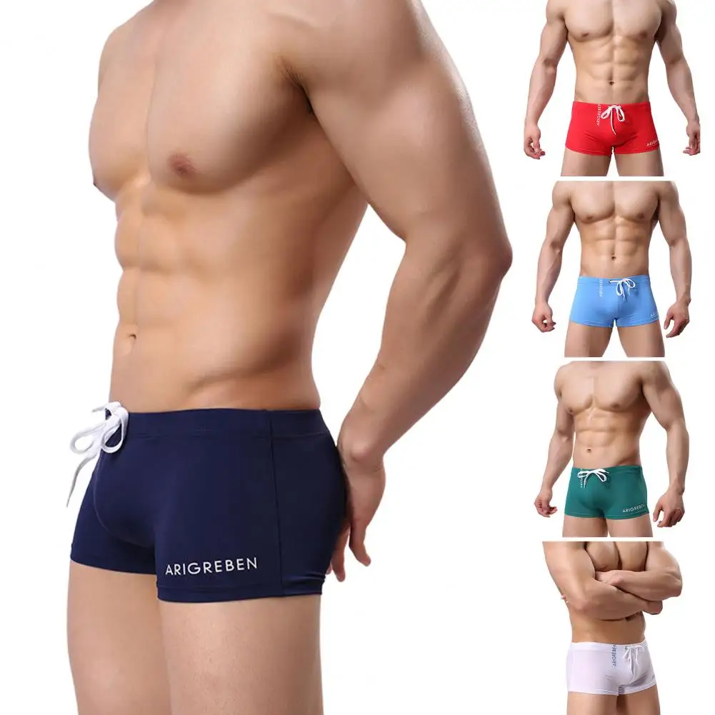 Men Swim Trunks Shorts Elastic Waist Slim Fit U Convex Surfing