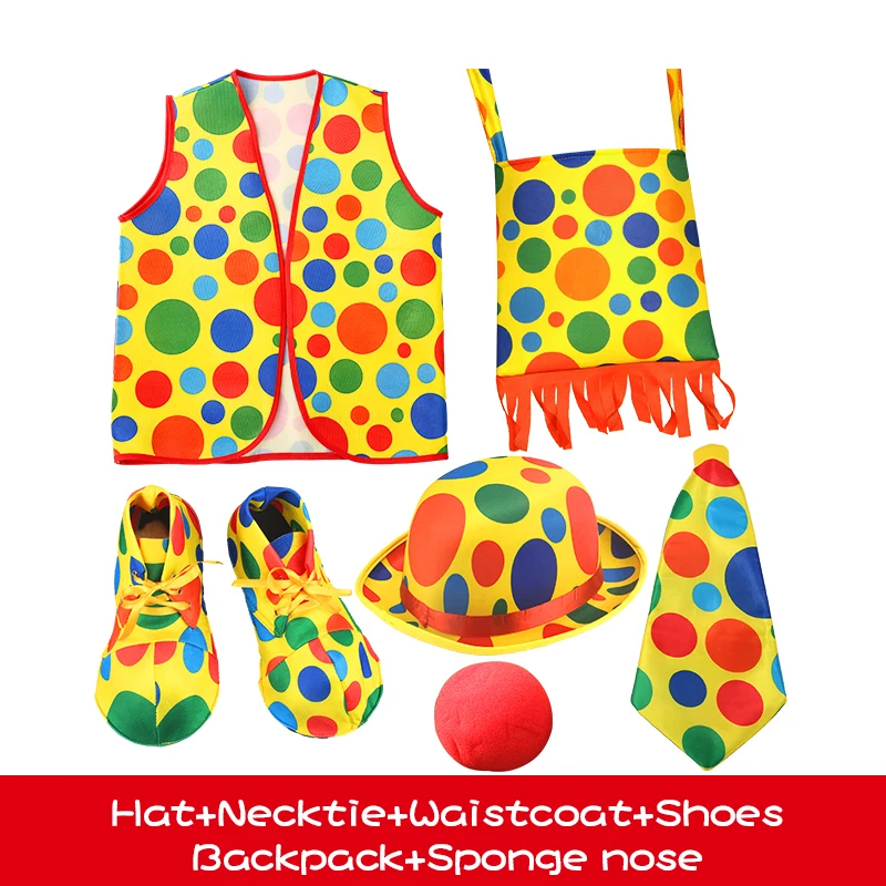 

Carnivals Clown Costume Set Wig Hat Nose Bow Tie Accessories Funny for Kids Adult Party Circus Cosplay Props