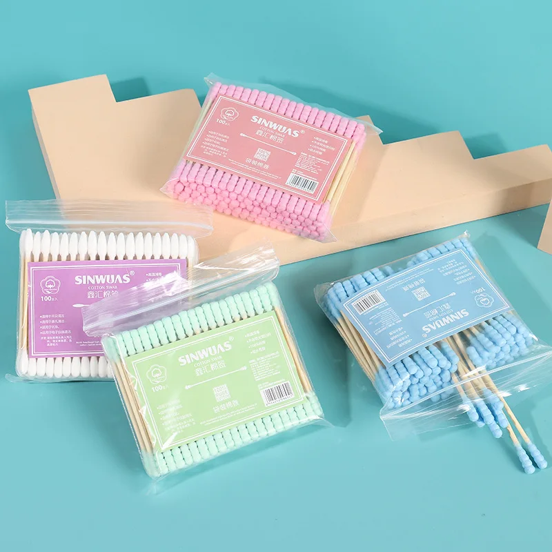 

100Pcs Disposable Double Head Cotton Swab Buds Tip Wood Sticks Cosmetic Nose Ear Cleaning Lipstick Eyeliner Makeup Tools