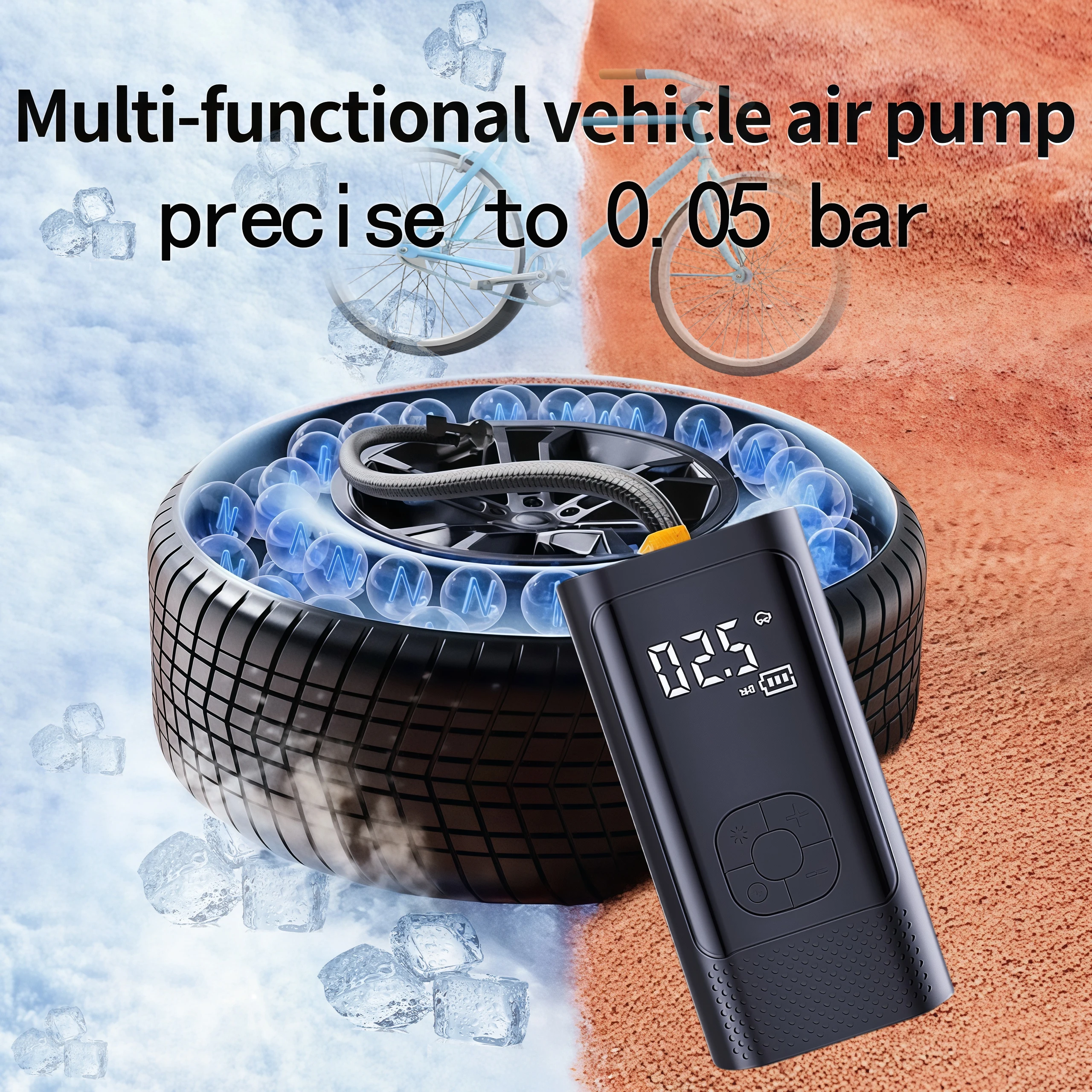 Inflatable Pump 2 power supply modes 4 preset air pressures Digital Display USB output Car Motorcycle Tire