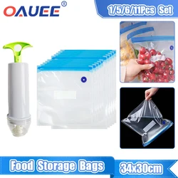 1/5/6/11PCS Food Storage Plastic Bag Moistureproof Food Fresher Bag Sealing Bag Reusable Manual Pump Vacuum Sealer Sous Vide Bag