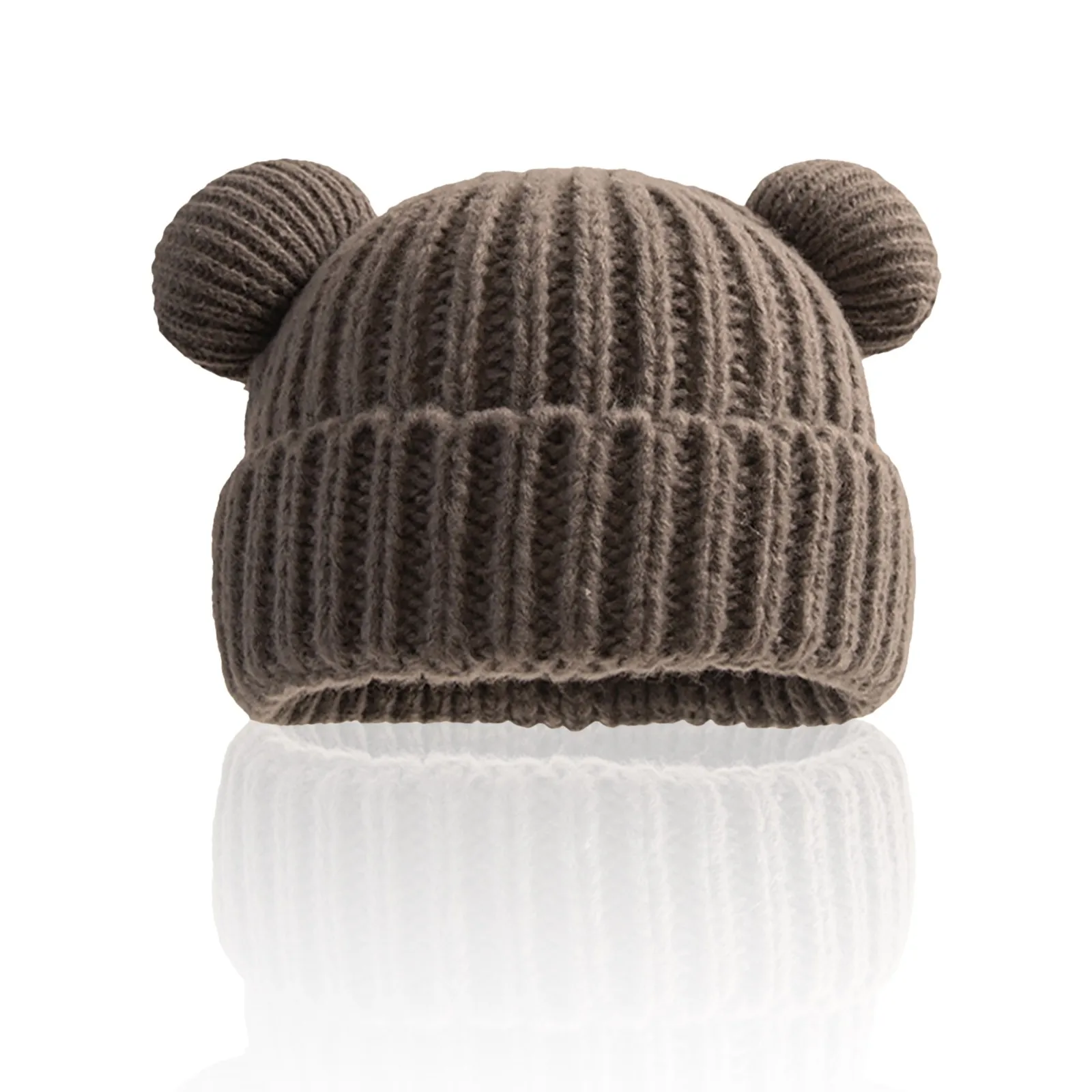 Autumn Winter Bear Ear Ribbed Knitting Hats For Baby Boys Girls Solid Color Cartoon Caps Children Keep Warm Elastics Turban Hats