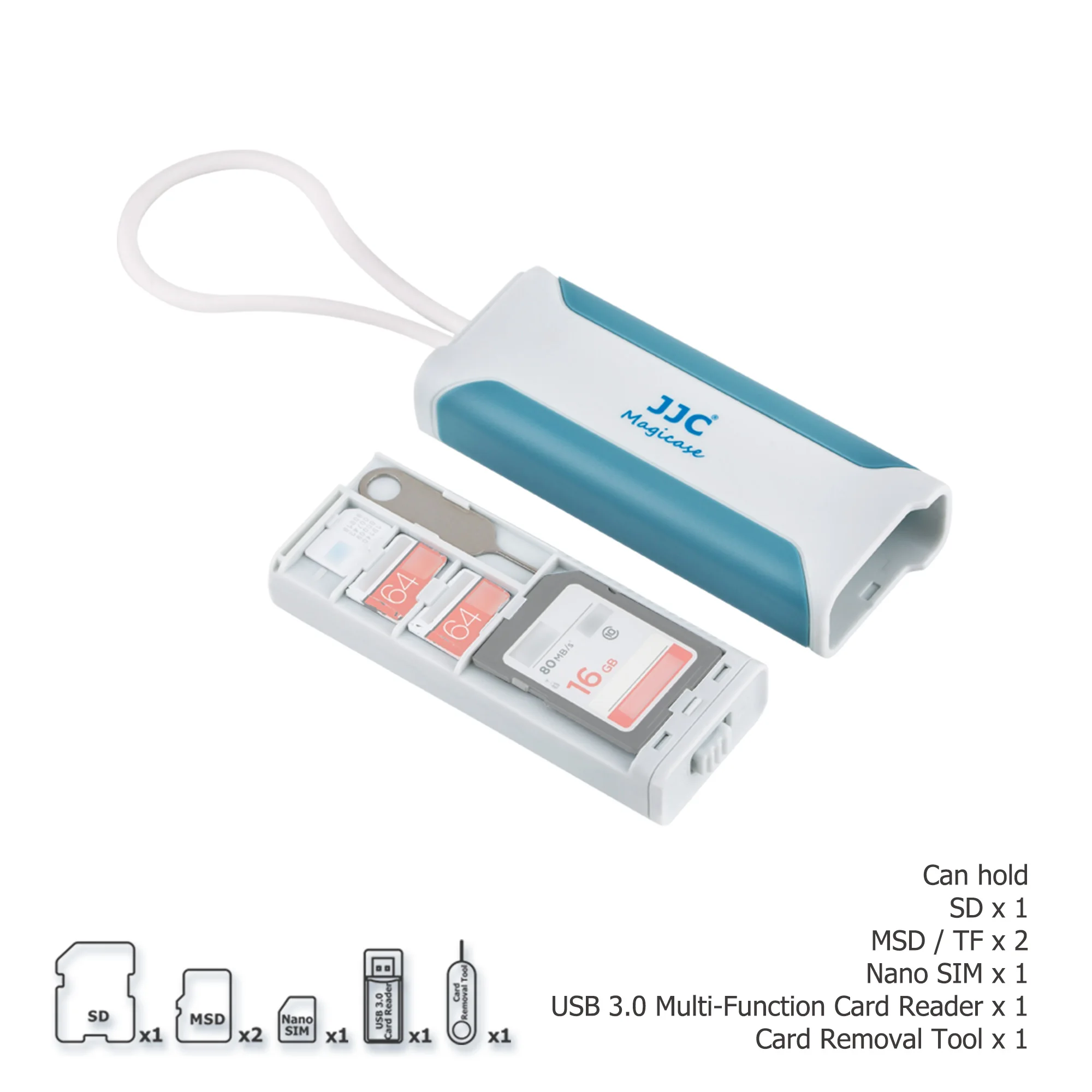 JJC SD 카드 케이스 메모리 카드 홀더 보관함, SD TF 나노 SIM, 카드 리더기 포함, 노트북 휴대폰 카메라 액세서리