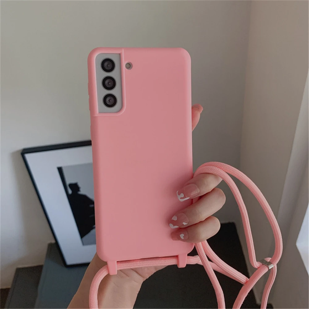 Crossbody Necklace Lanyard Cord Soft Silicone Case For Samsung S22 S21 Plus S20 FE Note 20 Ultra 10 Pro S10 Lite S9 Candy Cover s22 ultra case