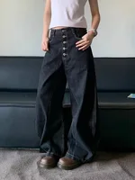 American Retro High Street Button Design Bootcu Bla Knife  Wide Leg Loose Long Jeans for Men And Women Trendy - Image 5