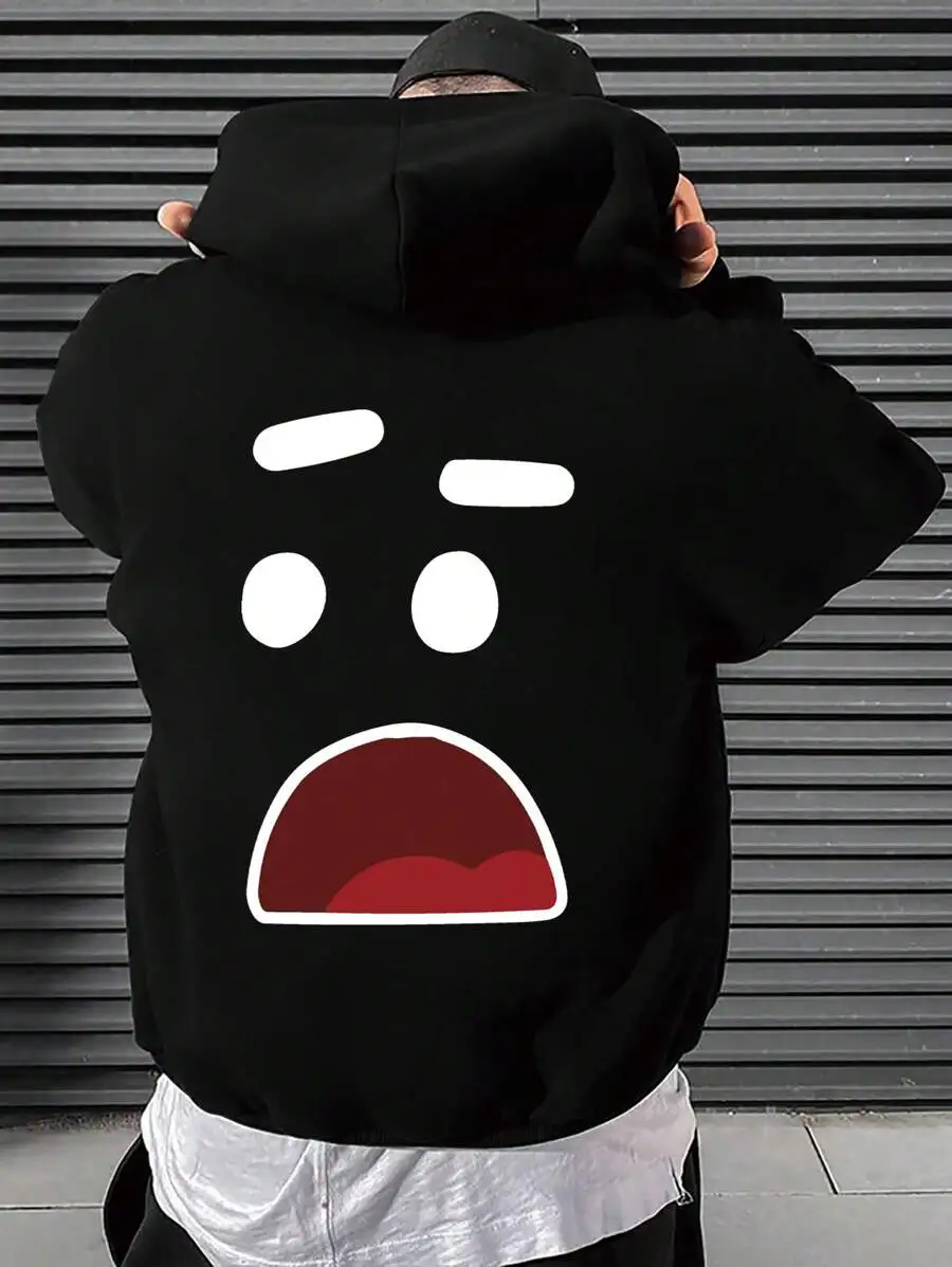 Men's Hoodie Street Style Funny Emoji Print Sweatshirt Cozy&Soft Cotton Hoodie Causal Black for Autumn/Winter