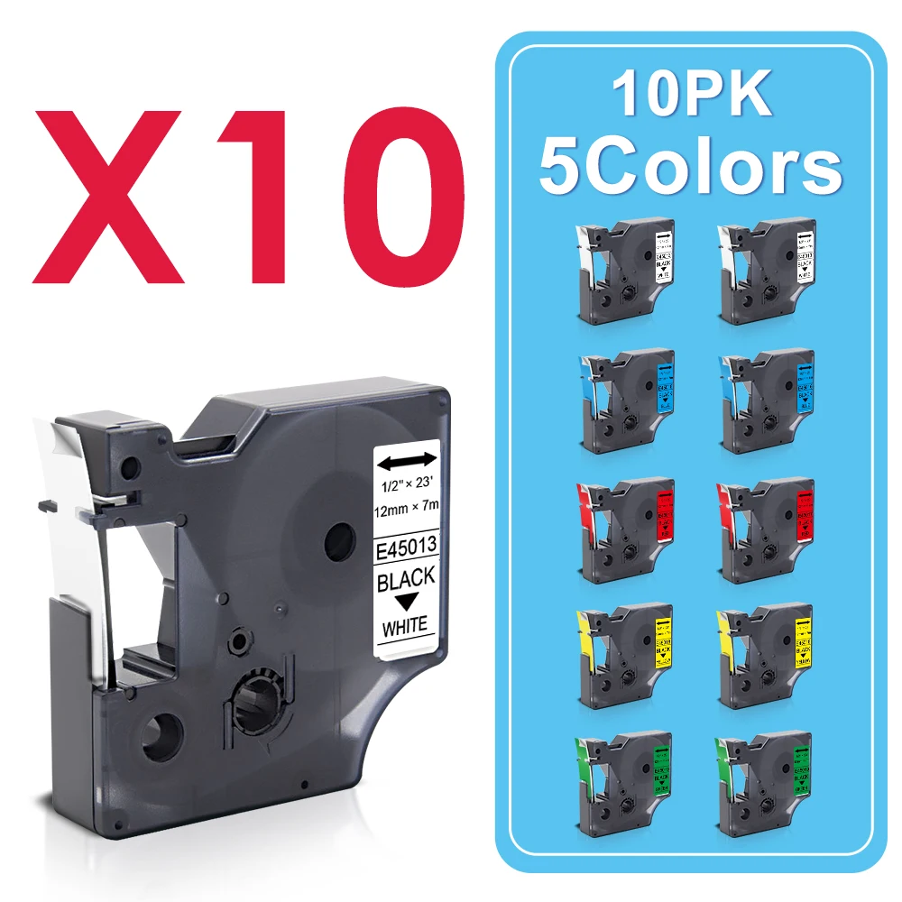 

10PK 45013 45010 45018 Label For Dymo D1 12mm 45016 45017 Label Tape 45022 45023 45024 For Dymo LabelManager 160 280 Label Maker