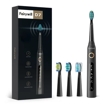 Fairywill 전기 음파 칫솔 USB 충전 FW-507 충전식 방수 전자 칫솔 교체 헤드 성인