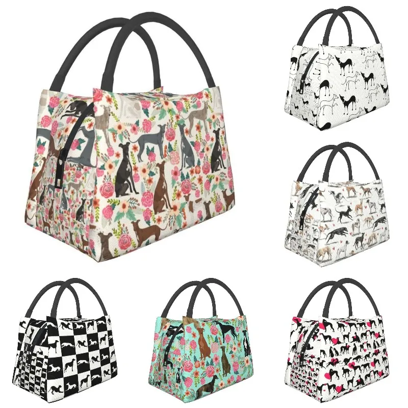 

Italian Greyhound Dog Floral Insulated Lunch Bag for Women Resuable Sighthound Whippet Dog Thermal Cooler Lunch Tote Work Picnic