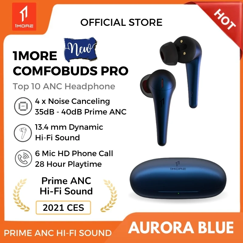 2021CES] 1MORE ComfoBuds Pro ES901 Cuffie Bluetooth,Auricolari Wireless a  Cancellazione Attiva del Rumore con Bassi Profondi, Ricarica Veloce, 28 0re  di Riproduzione, 6 Mics, Rilevamento Intrauricolare,Nero|Phone Earphones \u0026  Headphones| - AliExpress