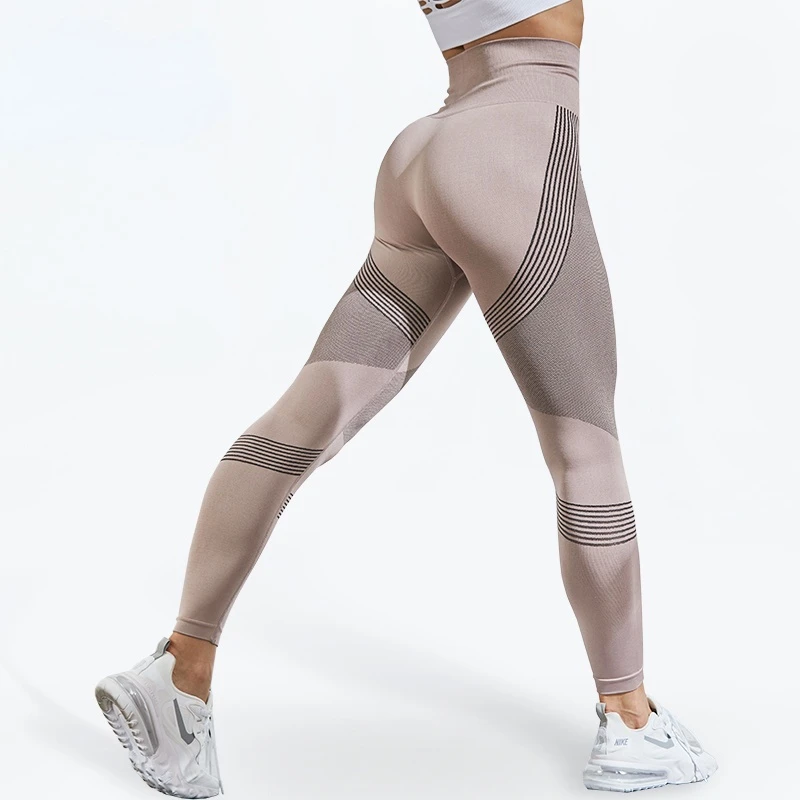 

Women Sexy Workout Leggings Casual Tight High Waist Push Up Legging Seamless Side Stripes Gym Patchwork Fitness Tights